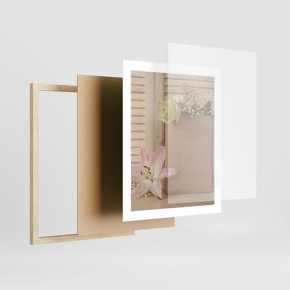 Plakat w ramie 40x50 - Elegancja W Prostocie - kwiaty, mnimalizm - rama drewno