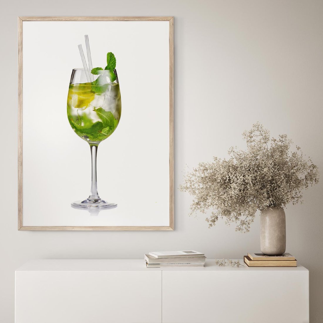 Plakat w ramie 50x70 - Limonkowy drink w letnim stylu - drink, limonka - rama drewno