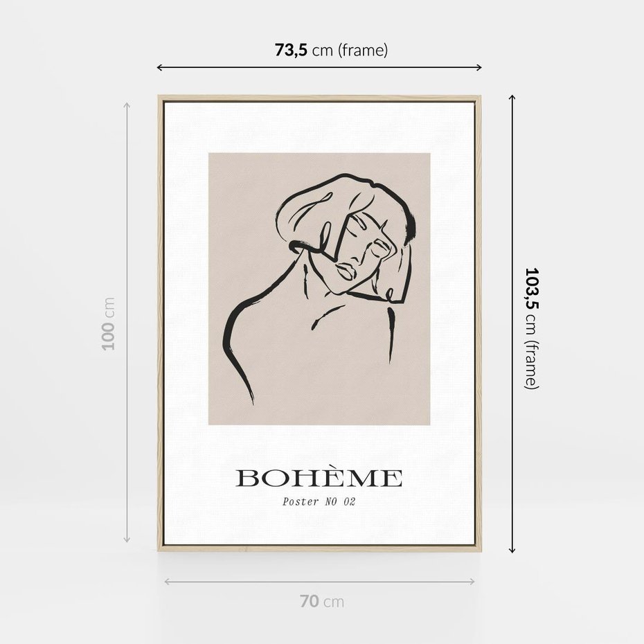 Obraz w ramie 70x100 - Echa Nieznanych Konturów - boho plakat, typografia - rama drewno