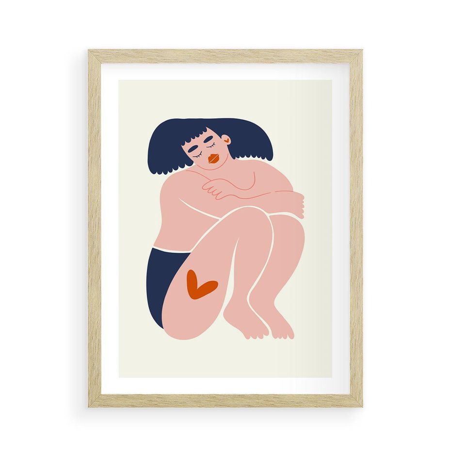 Plakat w ramie 50x70 - Melodia snów na płótnie - zakochana kobieta, graficzny obraz - rama drewno