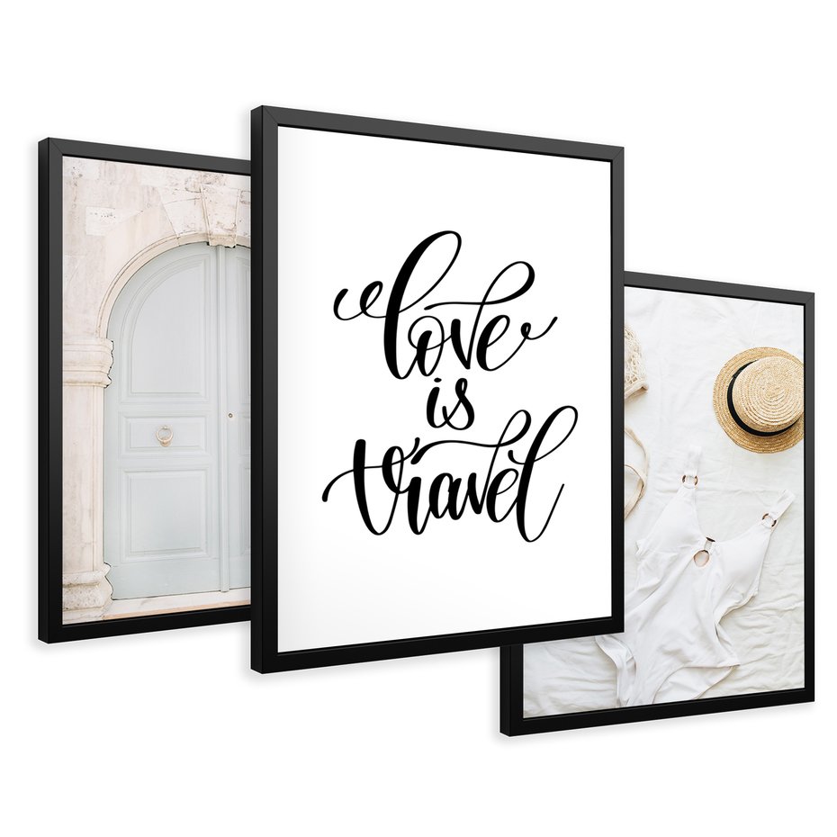 Zestaw obrazy w ramie 50x70 galeria - Podróże, wakacje, typografia, Włochy - rama czarna