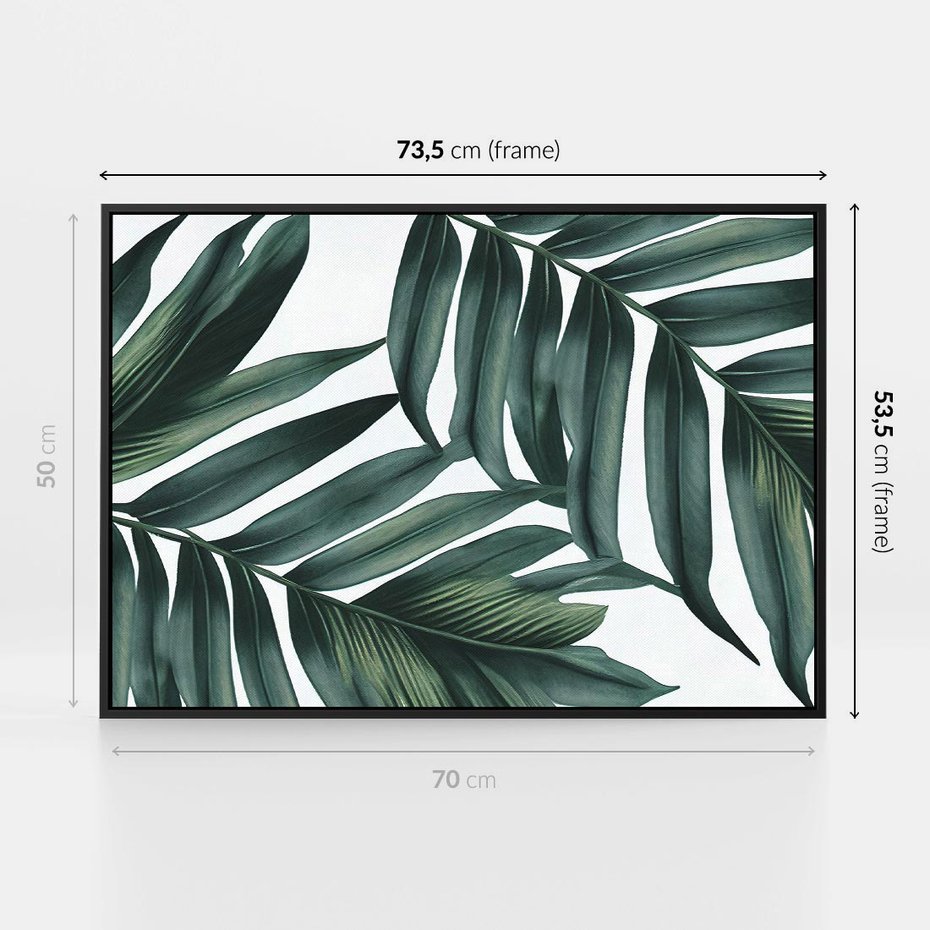Obraz w ramie 70x50 - Ruchome liście czasu - liście palmy, tropikalne - rama czarna