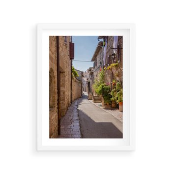 Plakat w ramie 50x70 - Uliczka Wakacyjnego Miasteczka - uliczka, wakacje - rama biała