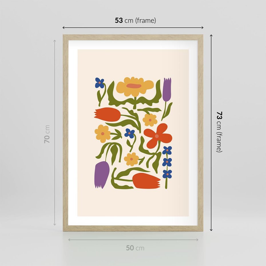 Plakat w ramie 50x70 - Minimalistyczna Harmonia - kwiaty, sztuka nowoczesna - rama drewno