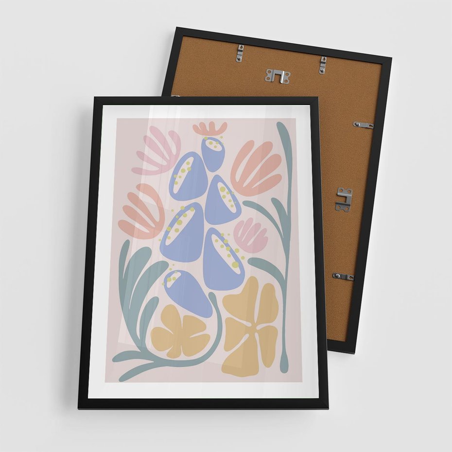 Plakat w ramie 50x70 - Minimalistycznie i Pastelowo - pastelowe kwiaty, na beżowym tle - rama czarna