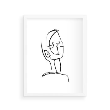 Plakat w ramie 50x70 - Migotliwe Widzenia - szkic twarzy, minimalistyczny niewyraźny - rama biała