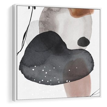 Obraz w ramie 50x50 - Impresje Harmonii - abstrakcyjne plamy akwarelowe, czarny szkic - rama biała