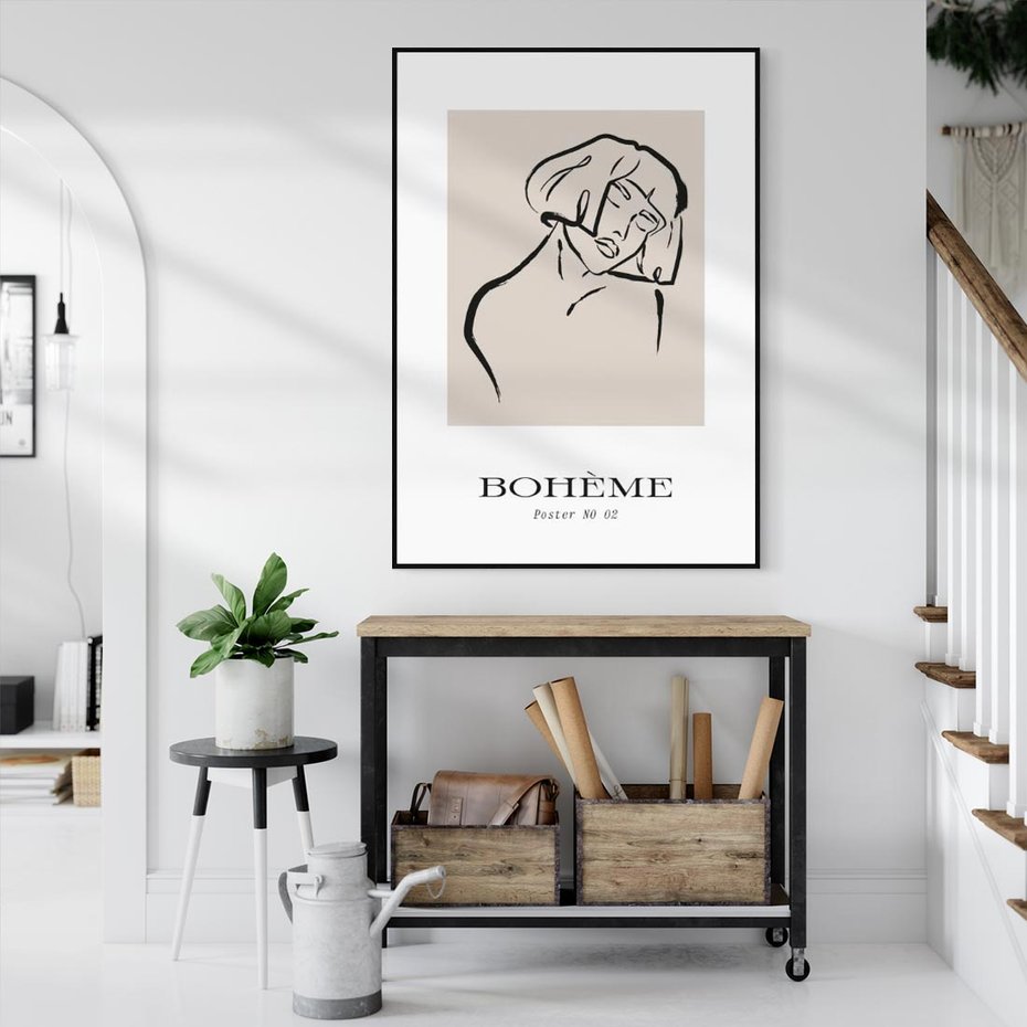 Obraz w ramie 70x100 - Echa Nieznanych Konturów - boho plakat, typografia - rama czarna