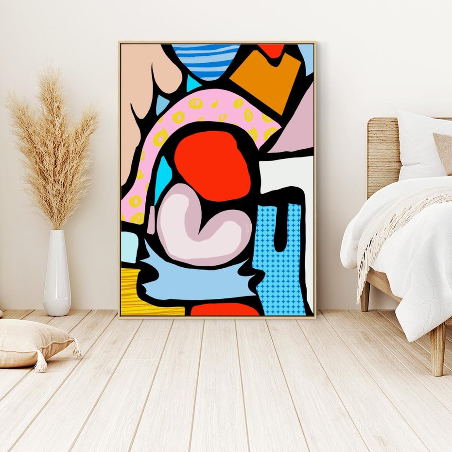 Obraz w ramie 70x100 - Czarny Komiks - abstrakcyjne formy, komiksowy styl - rama drewno