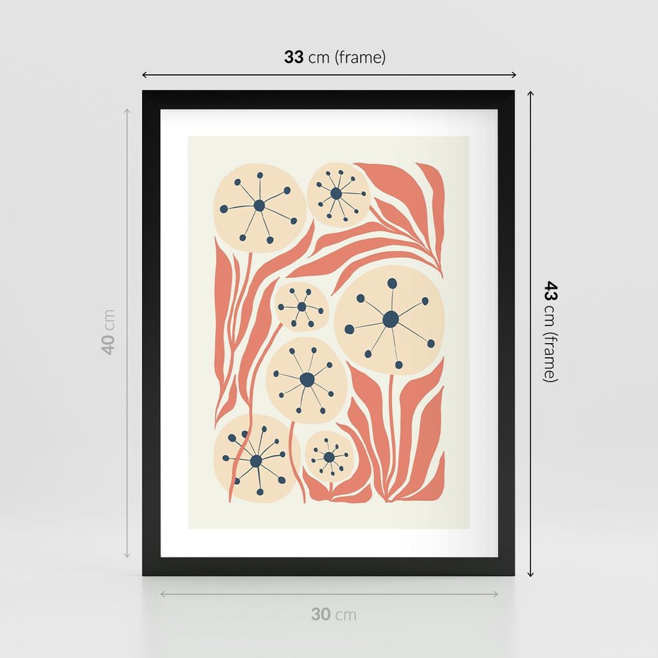 Plakat w ramie 30x40 - Impresje Harmonii - abstrakcyjne kwiaty, rośliny - rama czarna