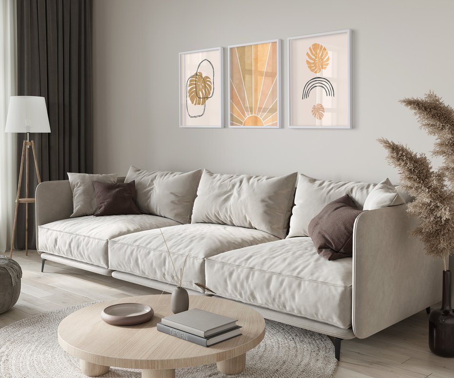 Zestaw obrazy w ramie 30x40 galeria - Boho, monstera, tęcza, nowoczesne - rama biała