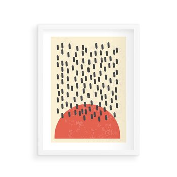 Plakat w ramie 30x40 - Czerwona Abstrakcja: Grafika z Wyrazistym Kołem - abstrakcja grafika, czerwone koło - rama biała