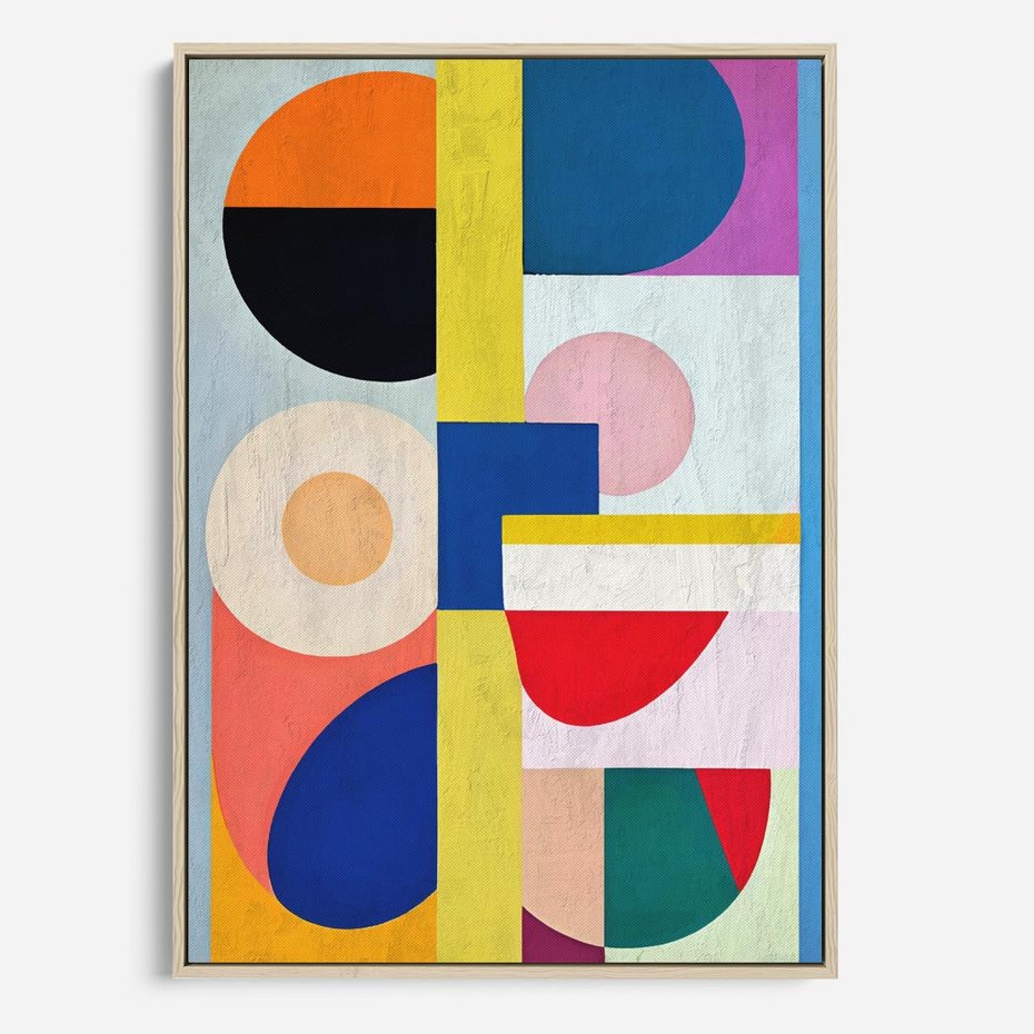 Obraz w ramie 50x70 - Harmonia Kolorowych Impulsów - abstrakcyjne geometryczne kształty, olejny obraz - rama drewno