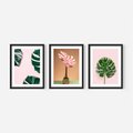 Zestaw obrazy w ramie 50x70 galeria - Monstera, liście, pastelowe, tło, tropikalne - rama czarna