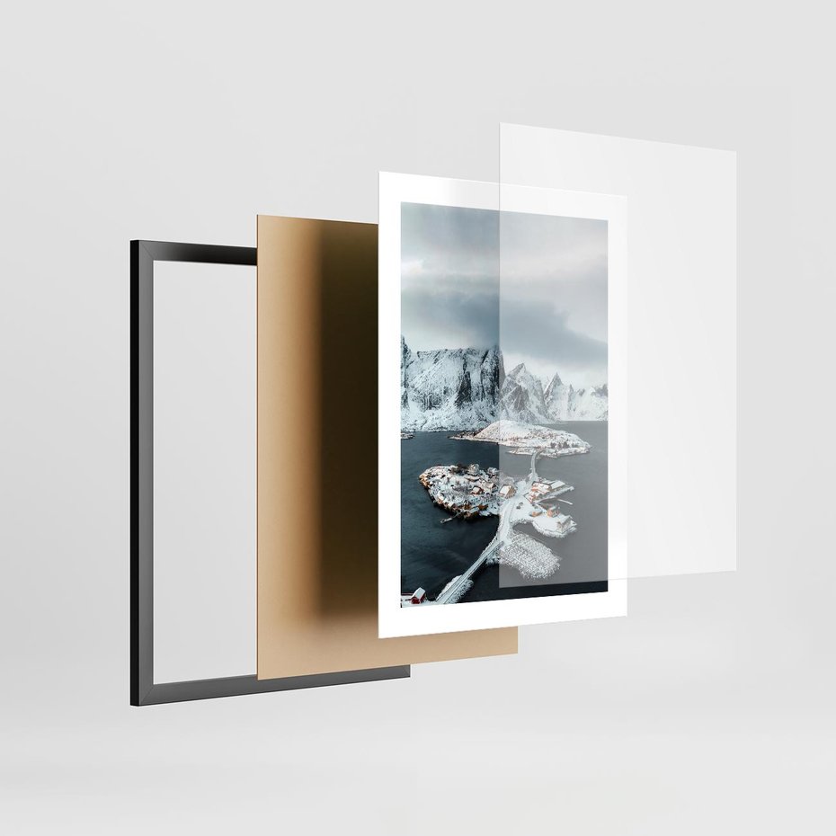 Plakat w ramie 30x40 - Ciepło i Urok Północy - skandynawskie, domki - rama czarna