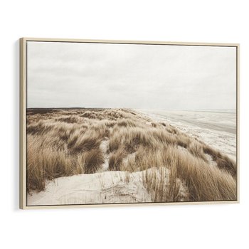 Obraz w ramie 100x70 - Nadmorskie Wydmy - fotografia, kolory sepii - rama drewno