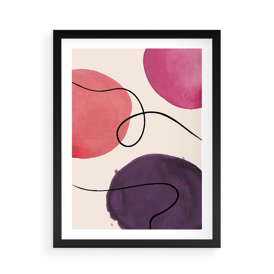 Plakat w ramie 50x70 - Migoczące Echo - abstrakcyjne akwarelowe plamy, nieregularne linie - rama czarna