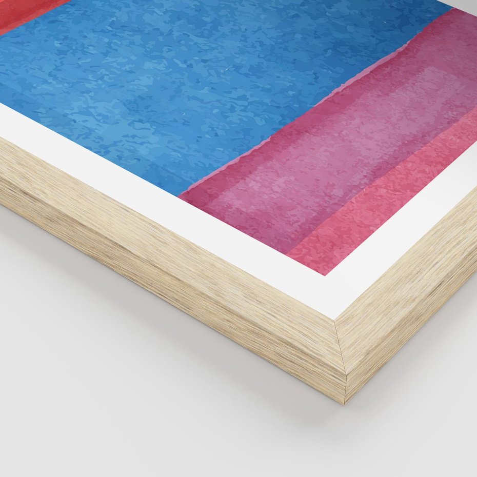 Plakat w ramie 30x40 - Migocące Formy - kolorowe akwarelowe pasy, odcienie czerwień - rama drewno