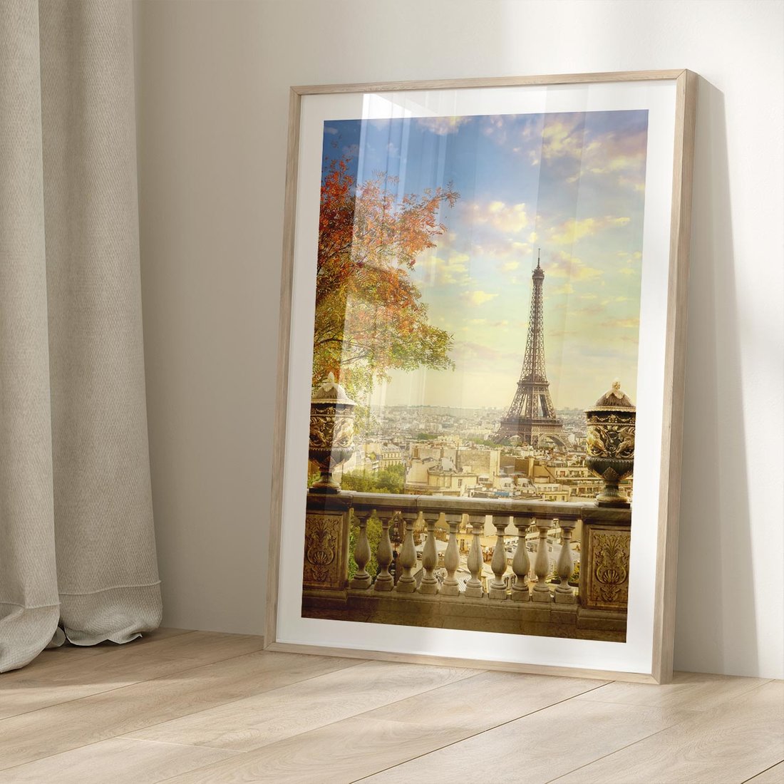 Plakat w ramie 30x40 - Paryż za Wieżą Eiffla - Paryż, Eiffla - rama drewno
