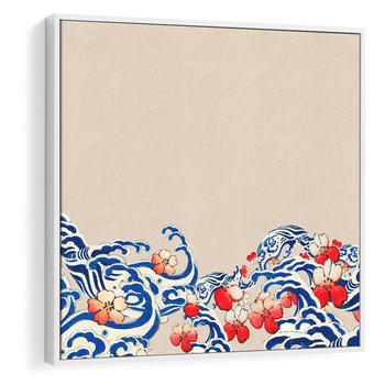 Obraz w ramie 50x50 - Japońska Harmonia: Falujące Kwiaty - japonia, orientalne kwiaty wiśni - rama biała