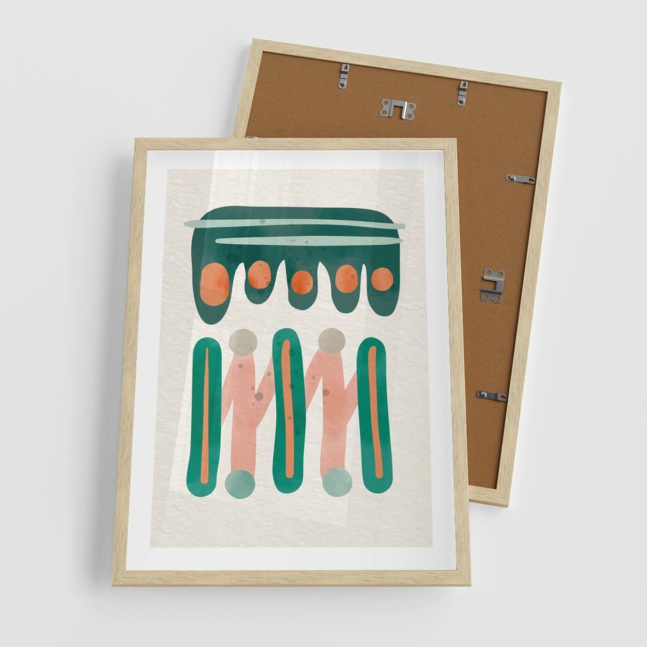 Plakat w ramie 50x70 - Zaklęte Wzory Natury - przypadkowe abstrakcyjne wzory, pomarańczowy i zielony - rama drewno