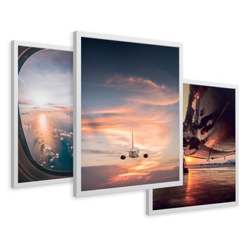 Zestaw obrazy w ramie 30x40 galeria - Samolot, zachód, podróż - rama biała