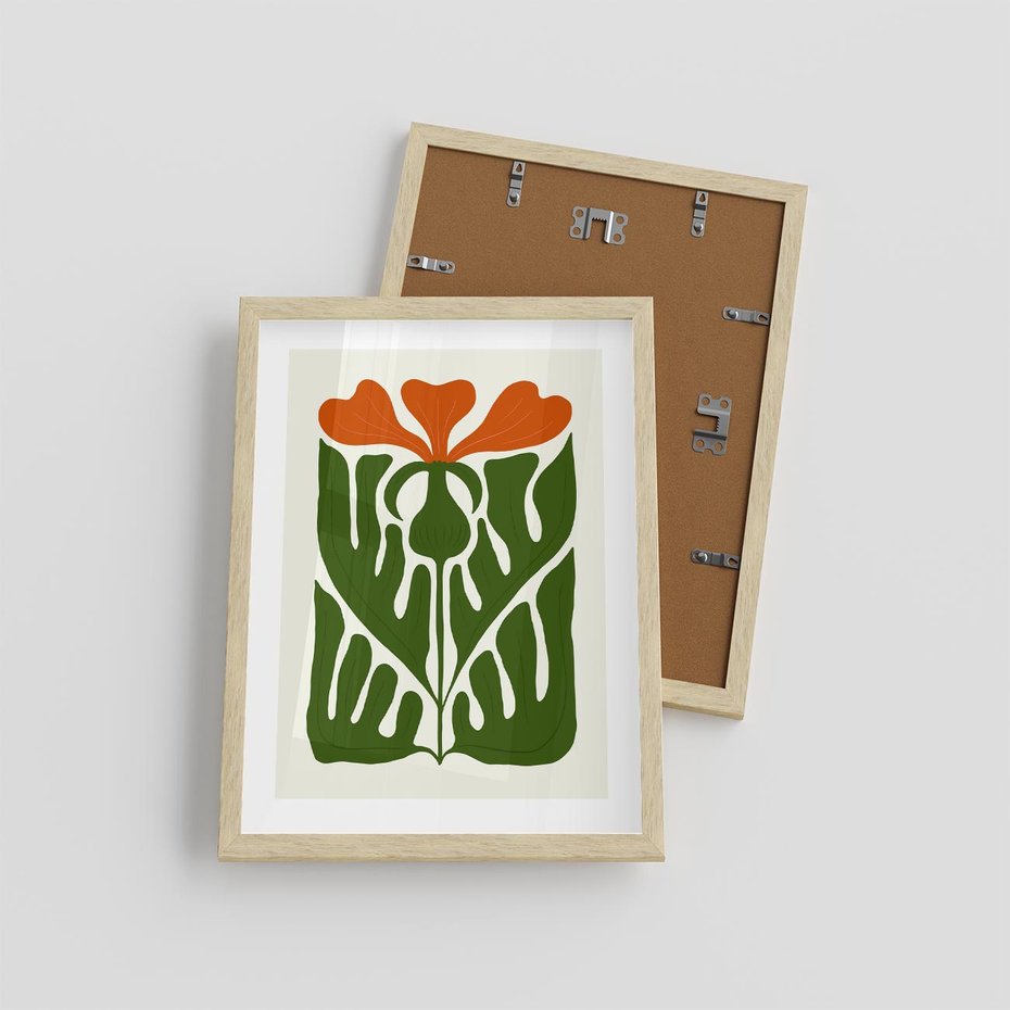 Plakat w ramie 30x40 - Minimalistyczny Urok Kwiatu - kwiat, sztuka nowoczesna - rama drewno
