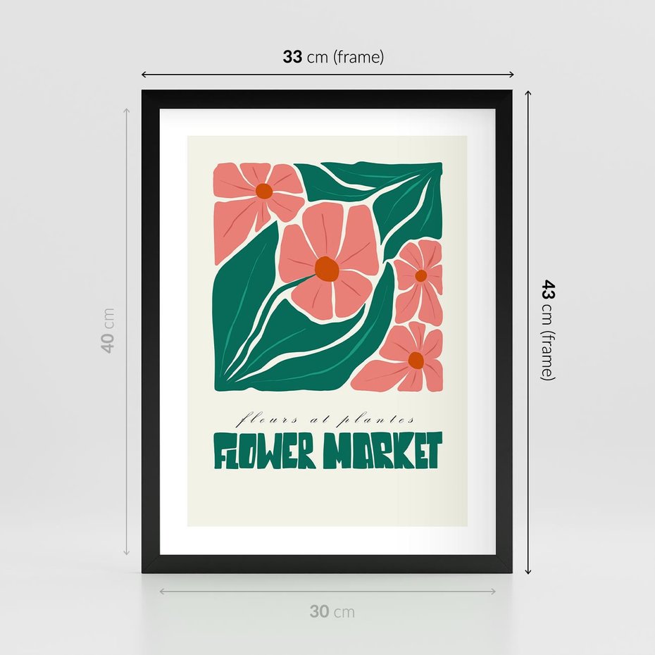Plakat w ramie 30x40 - Retro Inspiracja - minimalistyczna kwiatowa kompozycja, pastelowe kolory - rama czarna