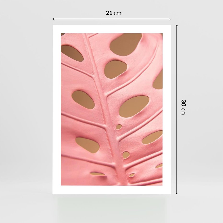Plakat bez ramy 21x30 - Różowy Liść Monstery - różowy liść monstery, nowoczesna fotografia