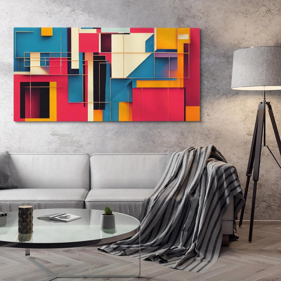 Obraz na płótnie 120x60 - Przejście przez labirynt myśli - kolorowa abstrakcja, instalacja z prostokątów i linni