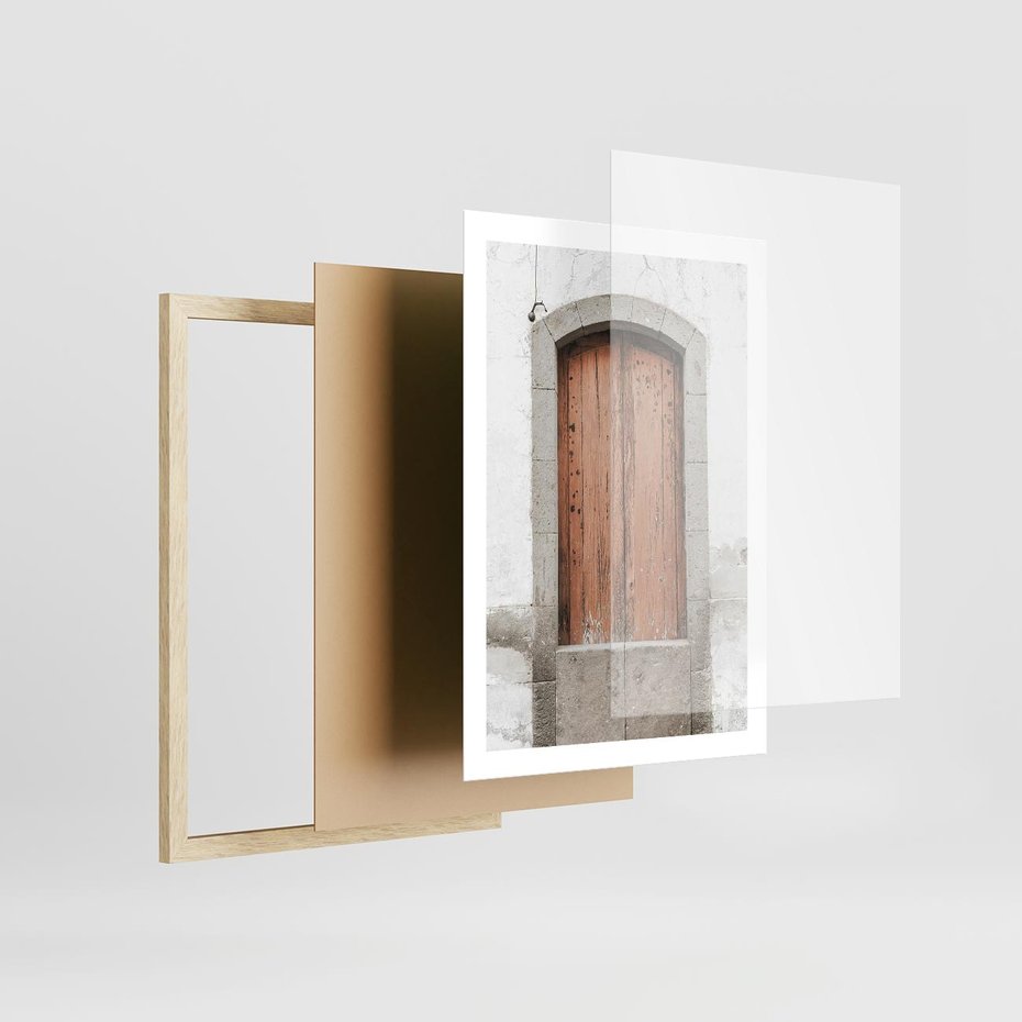 Plakat w ramie 50x70 - Śródziemnomorskie Drzwi Czasu - fotografia starych drzwi, śródziemnomorska architektura - rama drewno