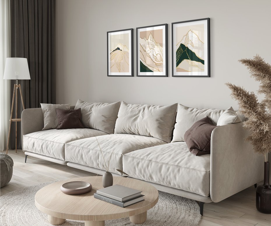 Zestaw obrazy w ramie 50x70 galeria - Złote, góry, abstrakcja, akwarela - rama czarna