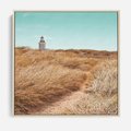 Obraz w ramie 50x50 - Tajemnicza Ścieżka - latarnia morska w oddali, suche trawy - rama drewno