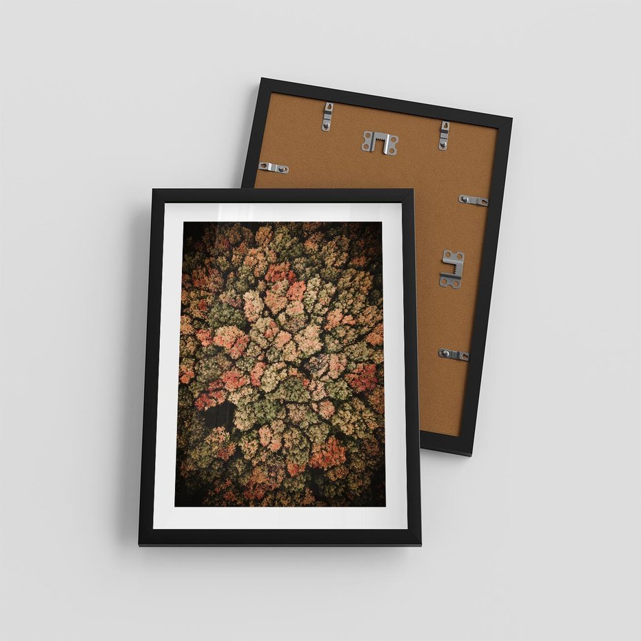 Plakat w ramie 30x40 - Jesień z Lotu Ptaka: Malowniczy Las - las jesienią z lotu ptaka - rama czarna