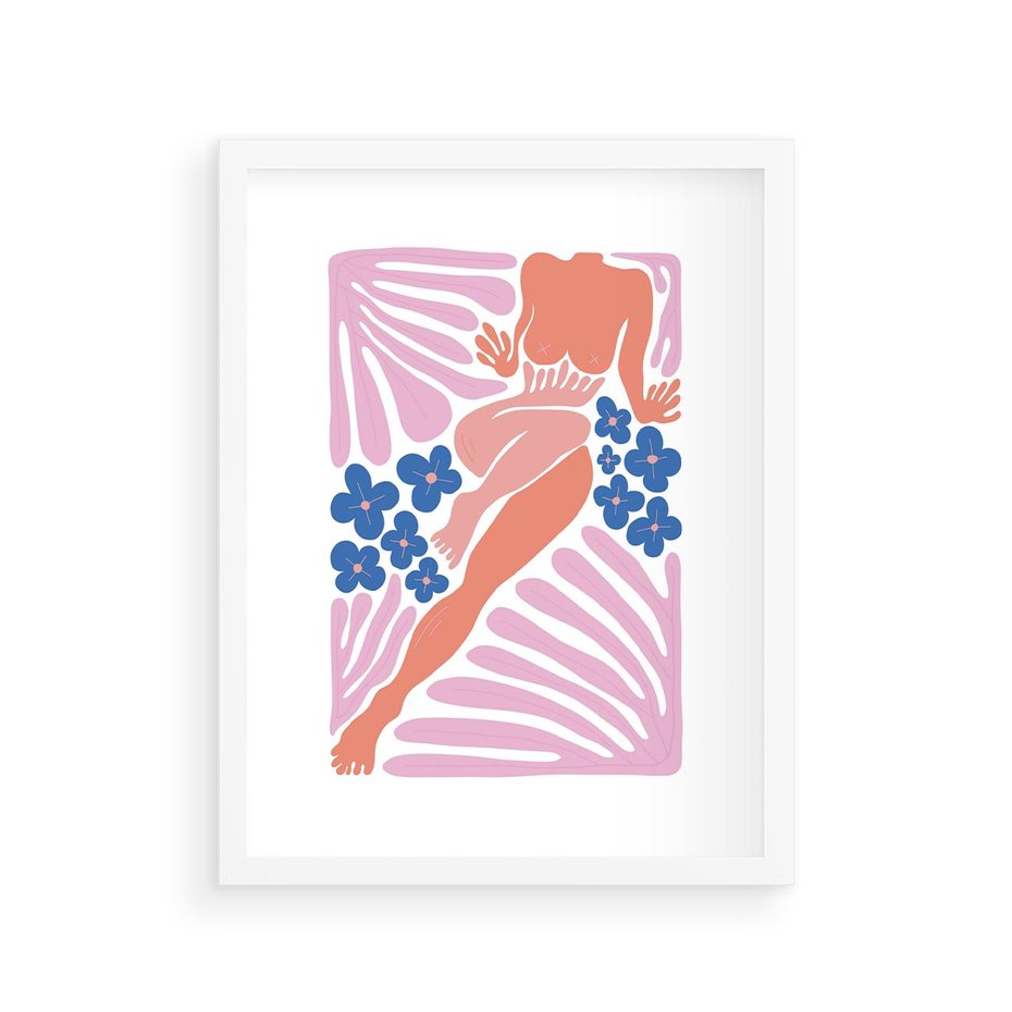 Plakat w ramie 30x40 - Opowieść Ognistych Rytów - nowoczesny kobiecy akt, graficzne kształty - rama biała