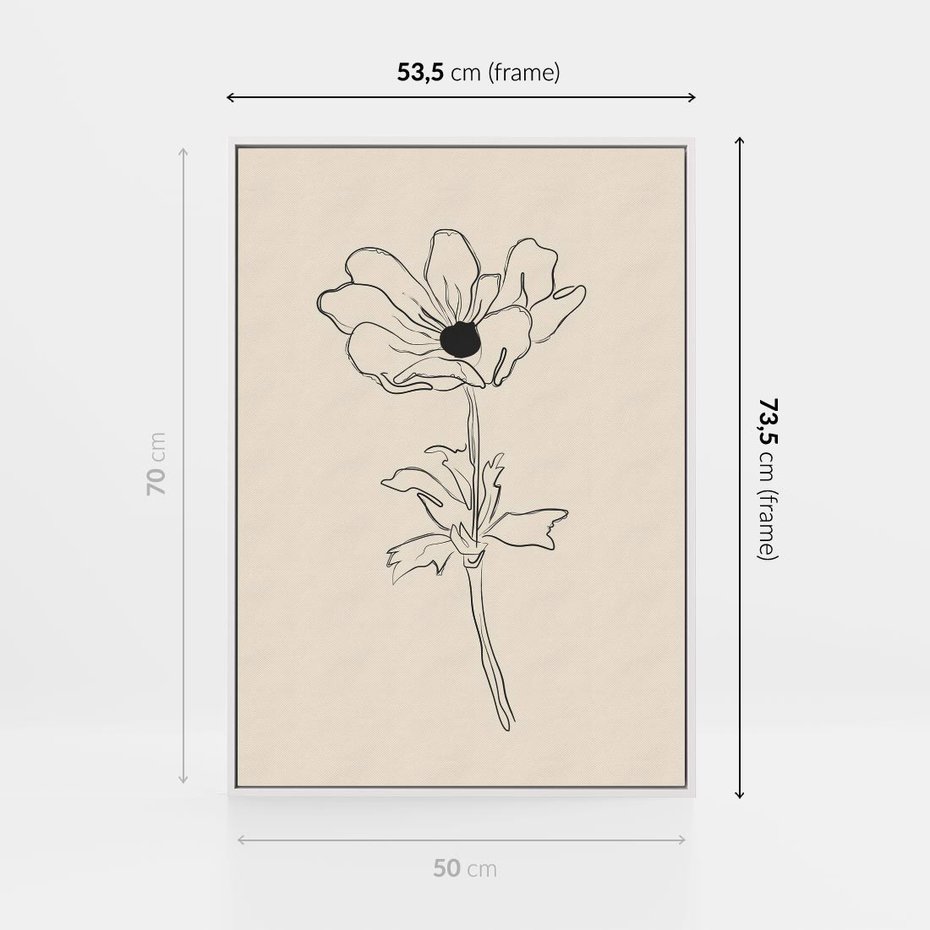 Obraz w ramie 50x70 - Przenikający Dialog - szkic kwiatu, mnimalistyczny szkic - rama biała