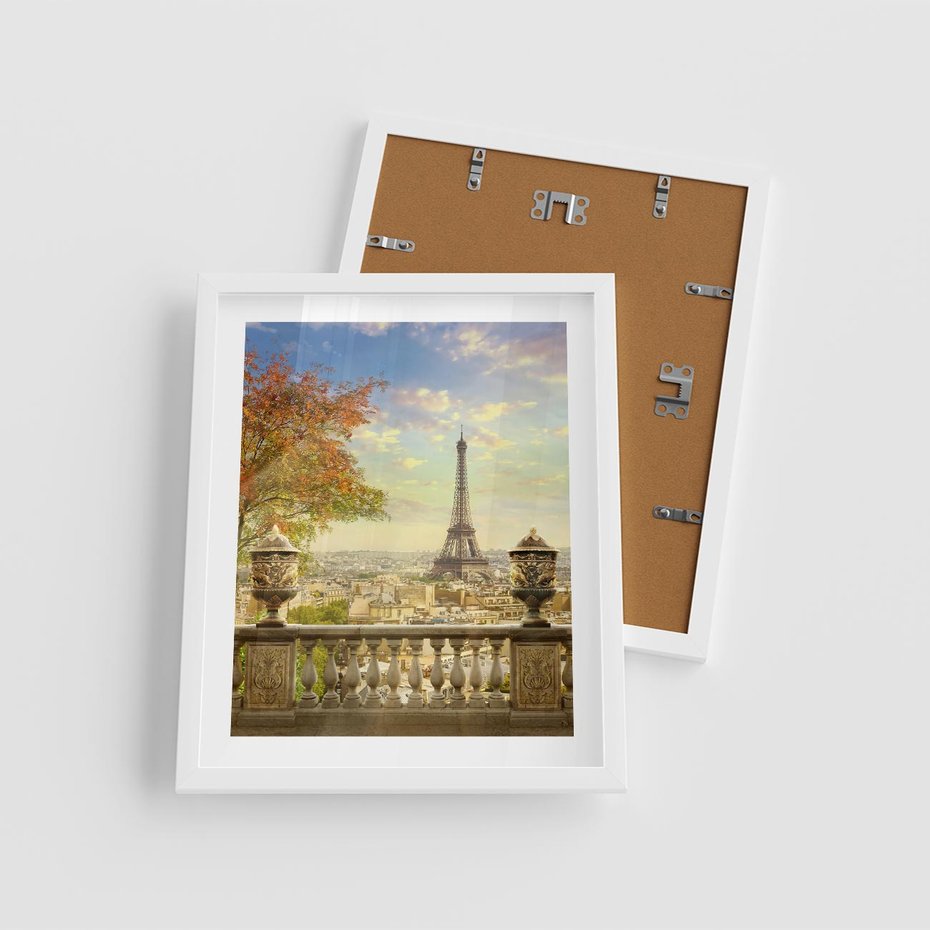 Plakat w ramie 40x50 - Paryż za Wieżą Eiffla - Paryż, Eiffla - rama biała