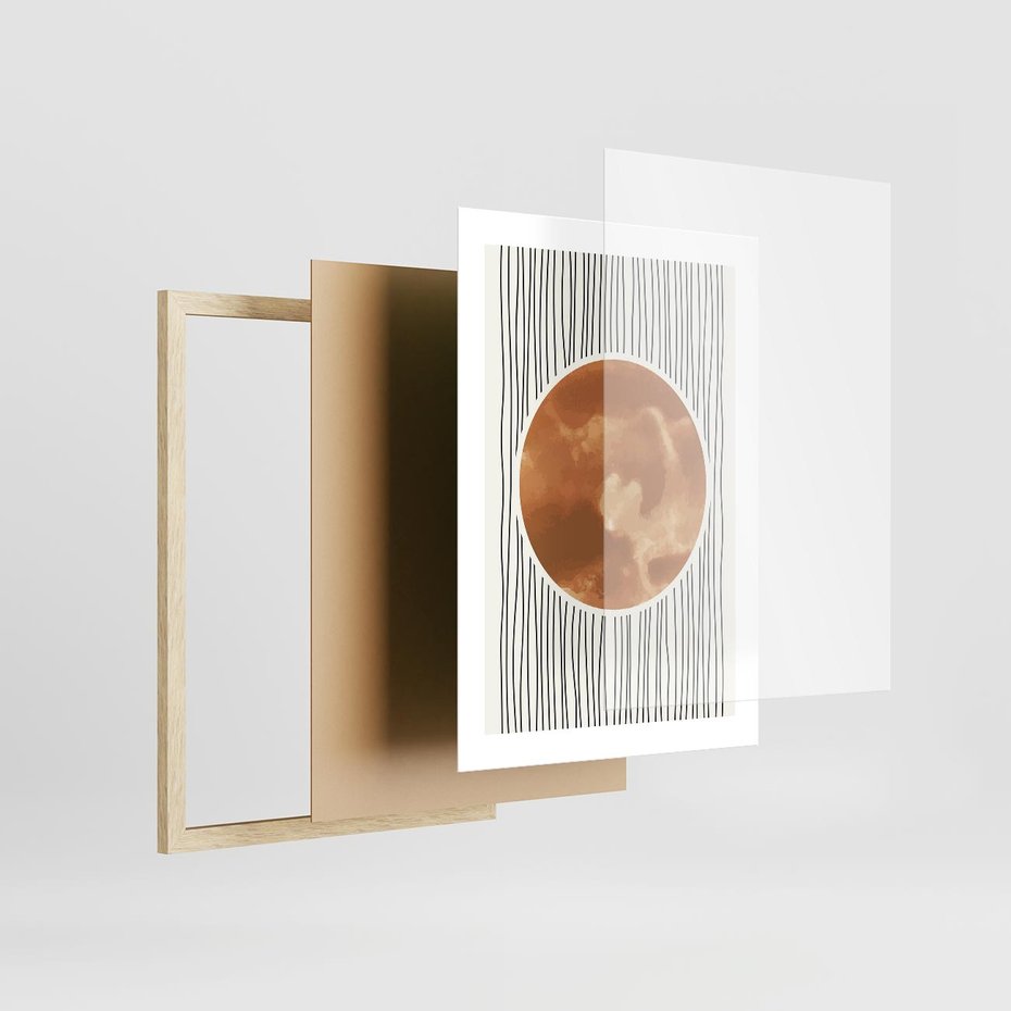 Plakat w ramie 30x40 - Eteryczne Krągłe Echa - boho obraz, geometria - rama drewno