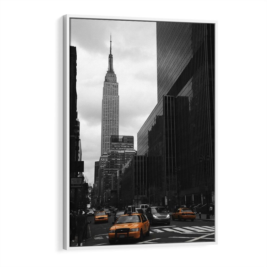 Obraz w ramie 80x120 - Nowy York, taksówka w ruchu - Nowy York, taksówka - rama biała