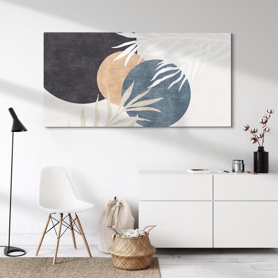 Obraz na płótnie 120x60 - Symfonia skradzionych chwil - cienie liści palmy, beżowe tłó