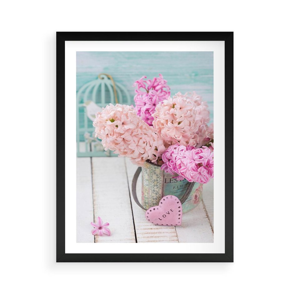 Plakat w ramie 50x70 - Kwiatowa harmonia hiacyntów - kwiaty, hiacynty - rama czarna