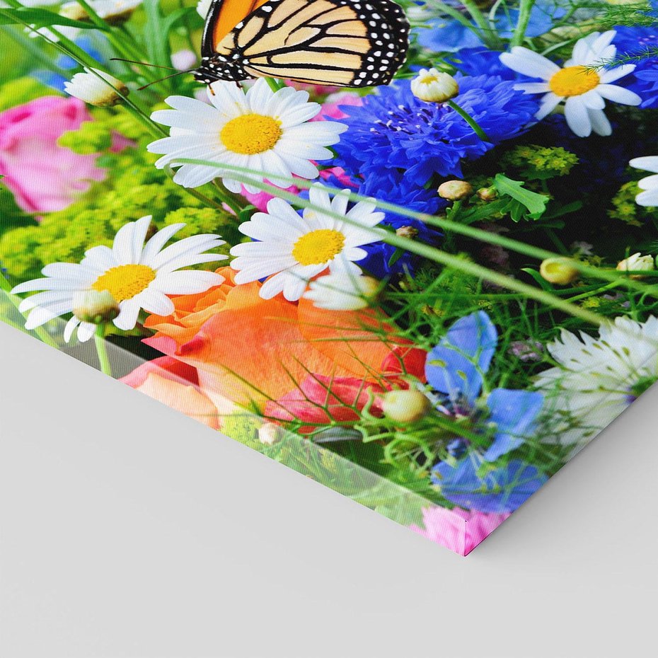 Obraz na płótnie 80x80 - Kwiatowy Taniec - motyl, kwiaty