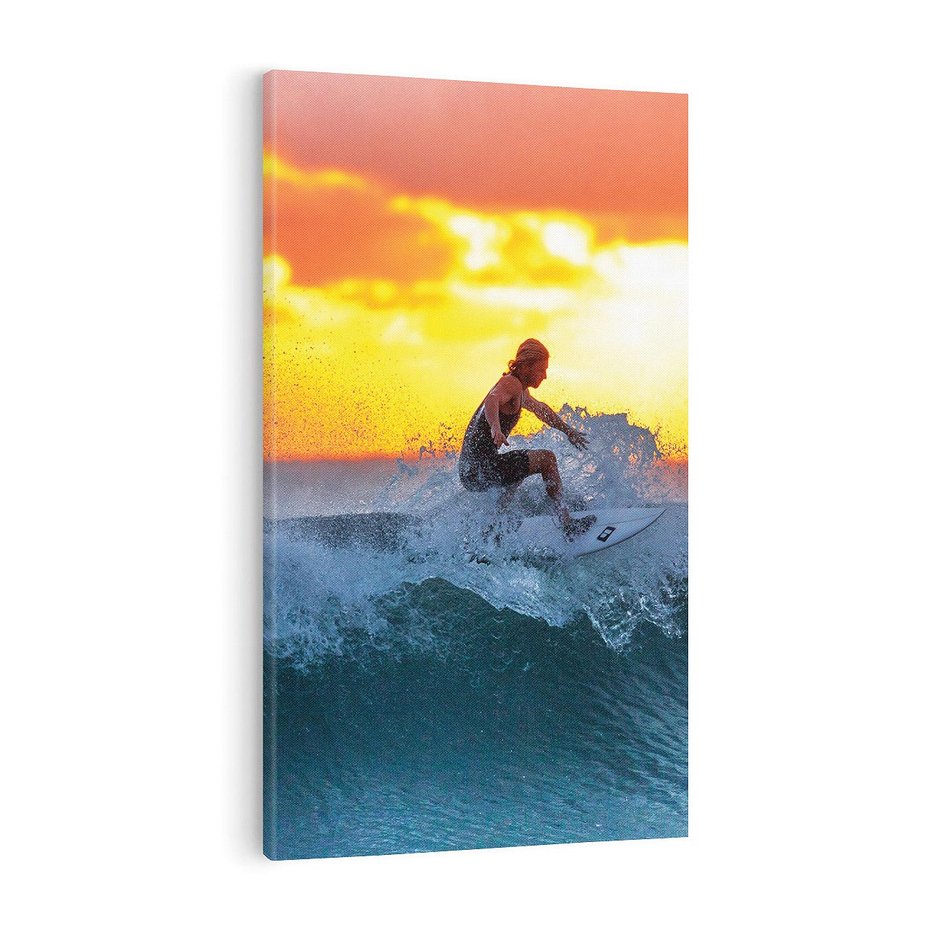 Obraz na płótnie 80x120 - Surfer na falach morza: Spotkanie z wolnością - surfer, surfing