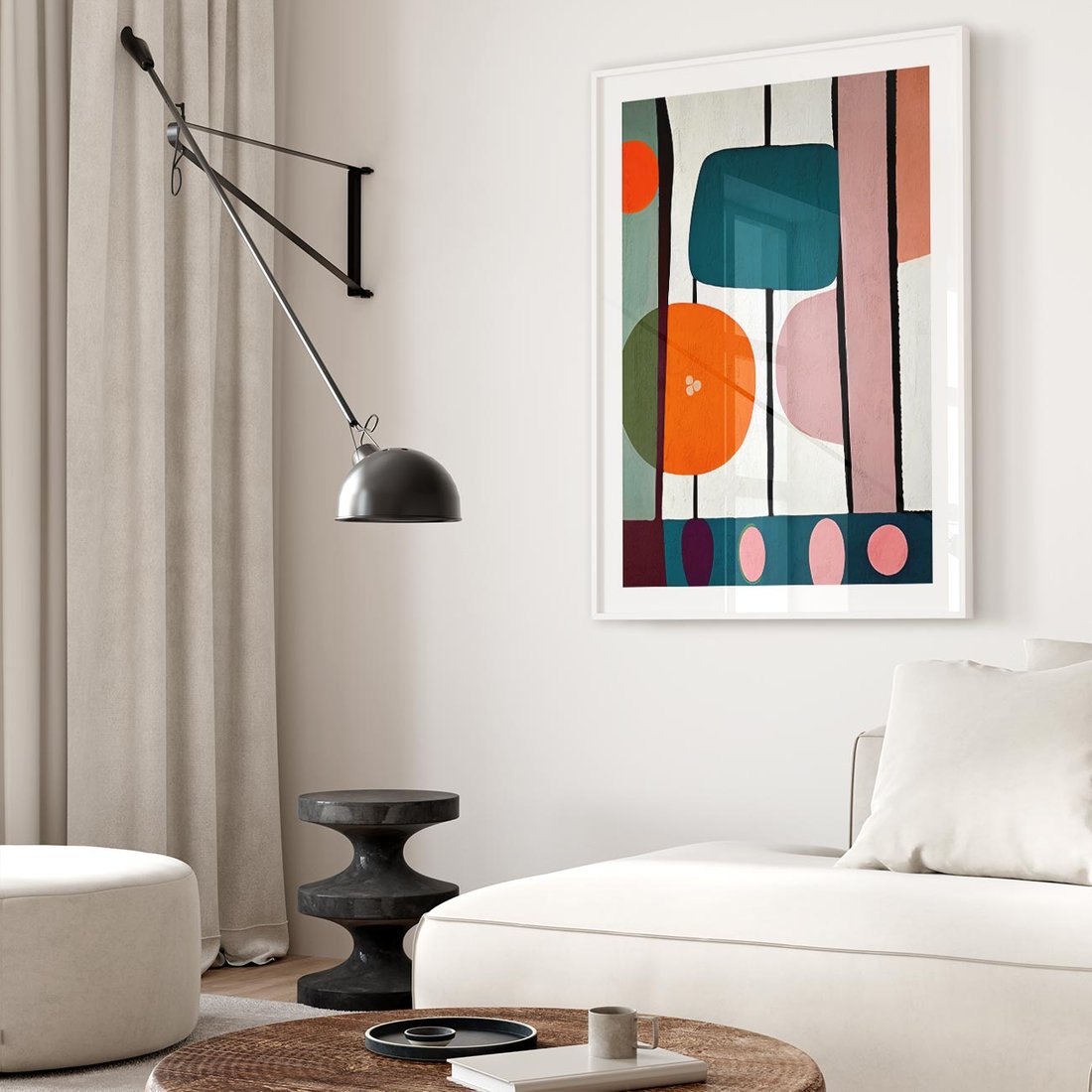 Plakat w ramie 50x70 - Migotliwa Aura Serca - abstrakcyjny obraz olejny, dziwne formy - rama biała