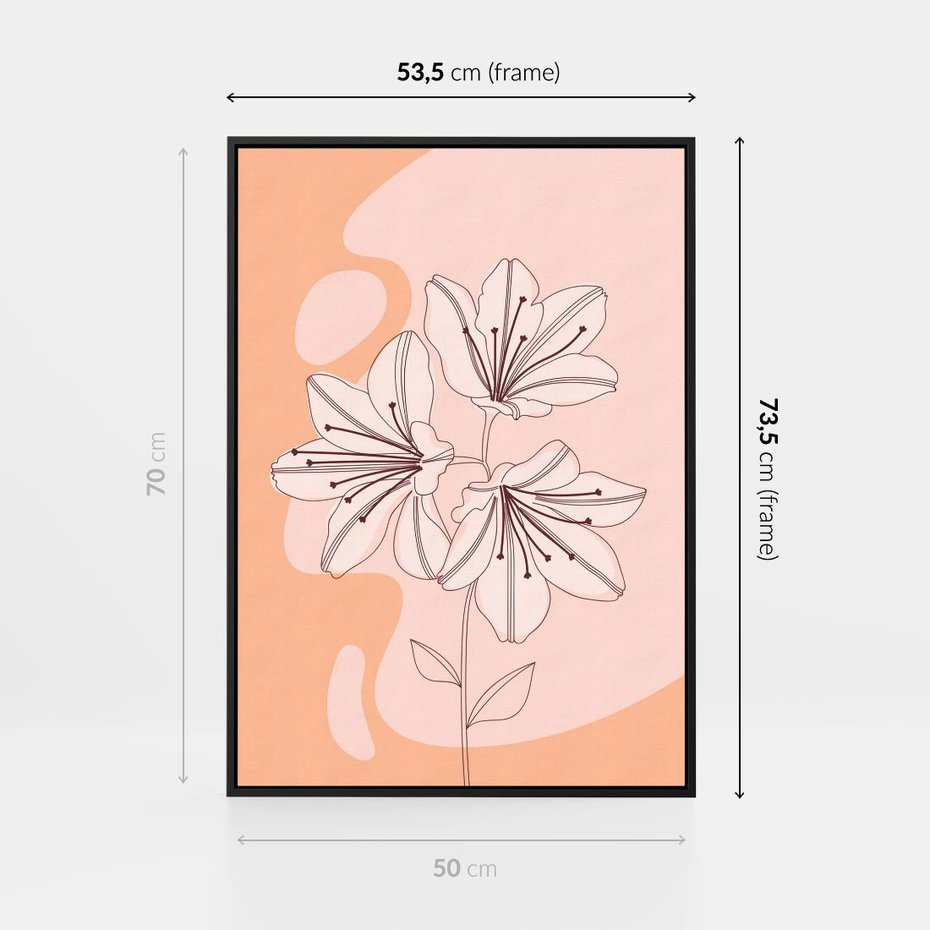 Obraz w ramie 50x70 - Kwiatowa Harmonia - minimalistyczny plakat, pudrowe kwiaty - rama czarna