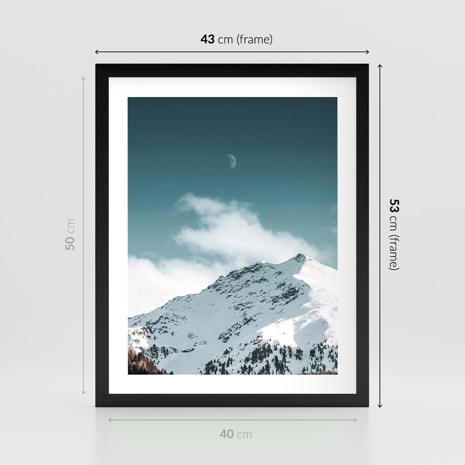 Plakat w ramie 40x50 - Nocna Magia w Górach - fotografia, śnieg - rama czarna
