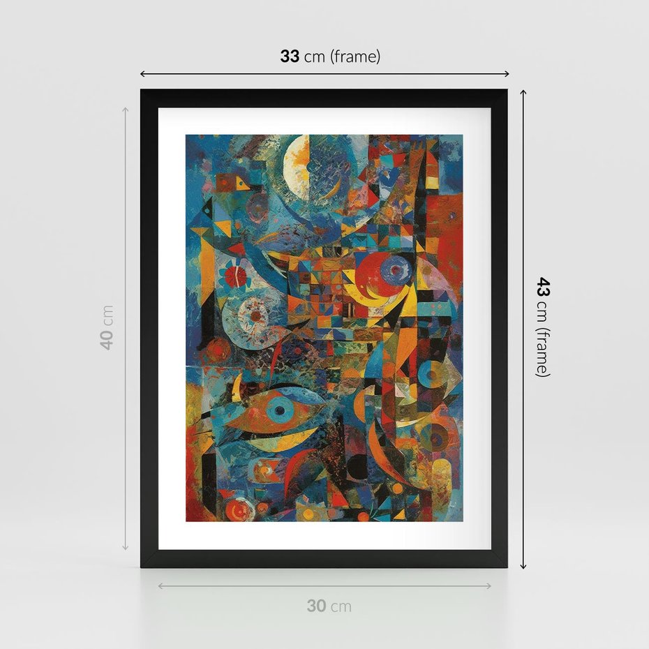 Plakat w ramie 30x40 - Migotliwe Przesunięcia Konturów - abstrakcyjny obraz, sztuka abstrakcji - rama czarna