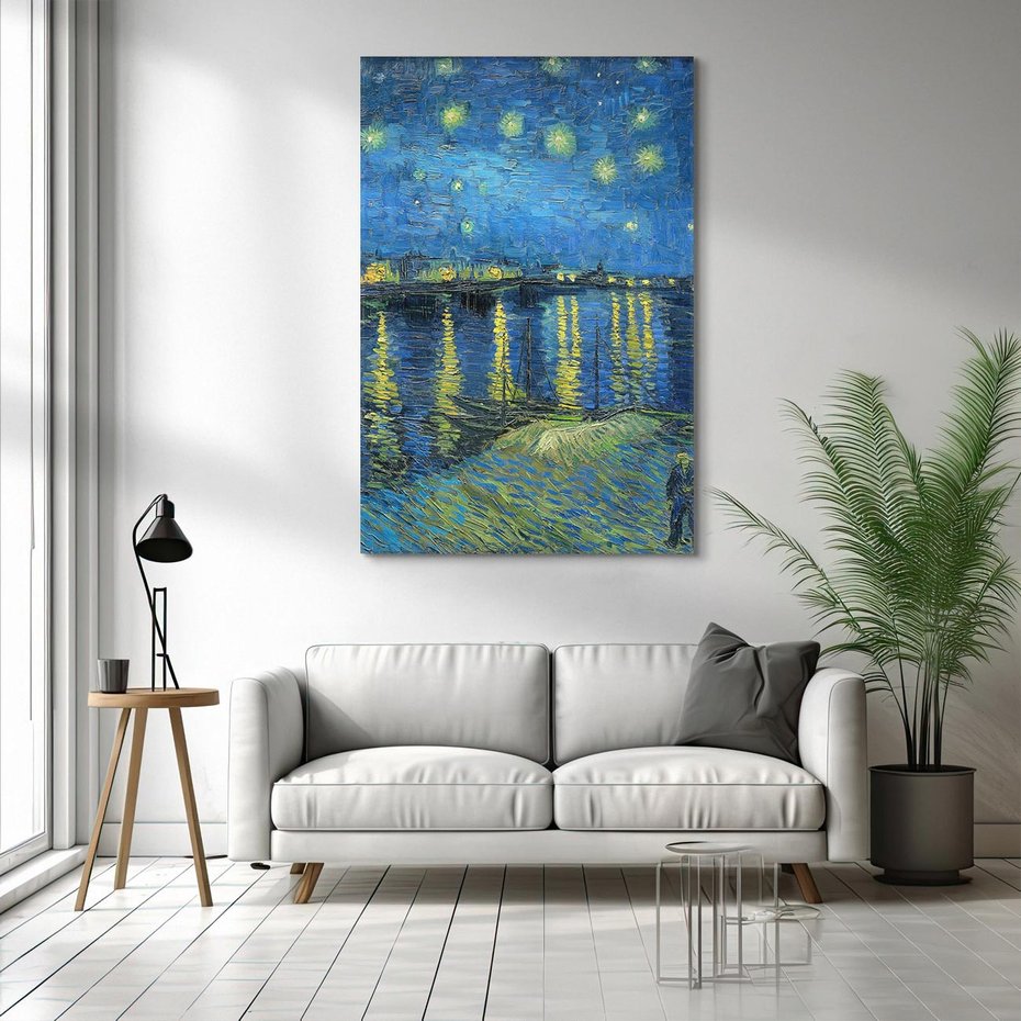 Obraz na płótnie 70x100 - "Starry Night Over the Rhone" (1888) Vincent van Gogh - Reprodukcja - reprodukcja, obraz na płótnie