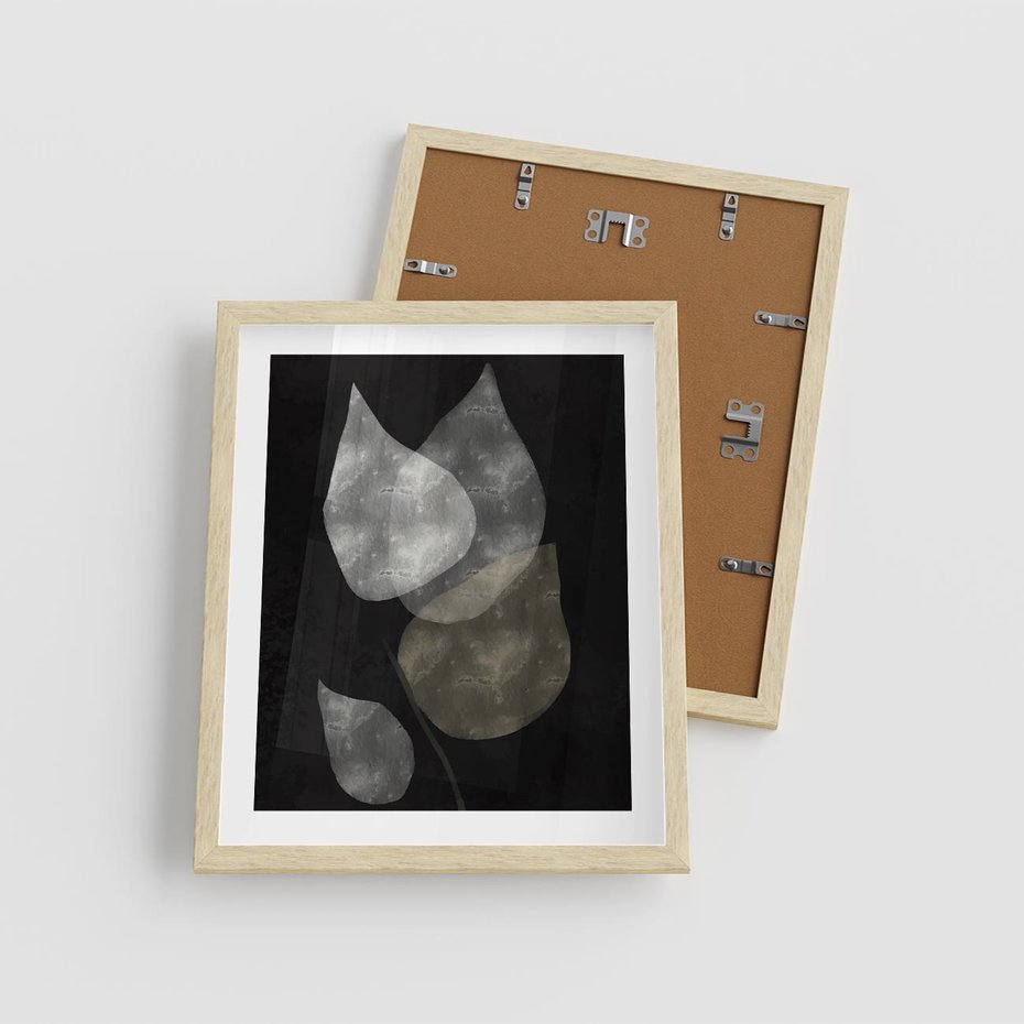 Plakat w ramie 40x50 - Mroczne Złudzenia - abstrakcyjne liście, mroczna atmosfera - rama drewno