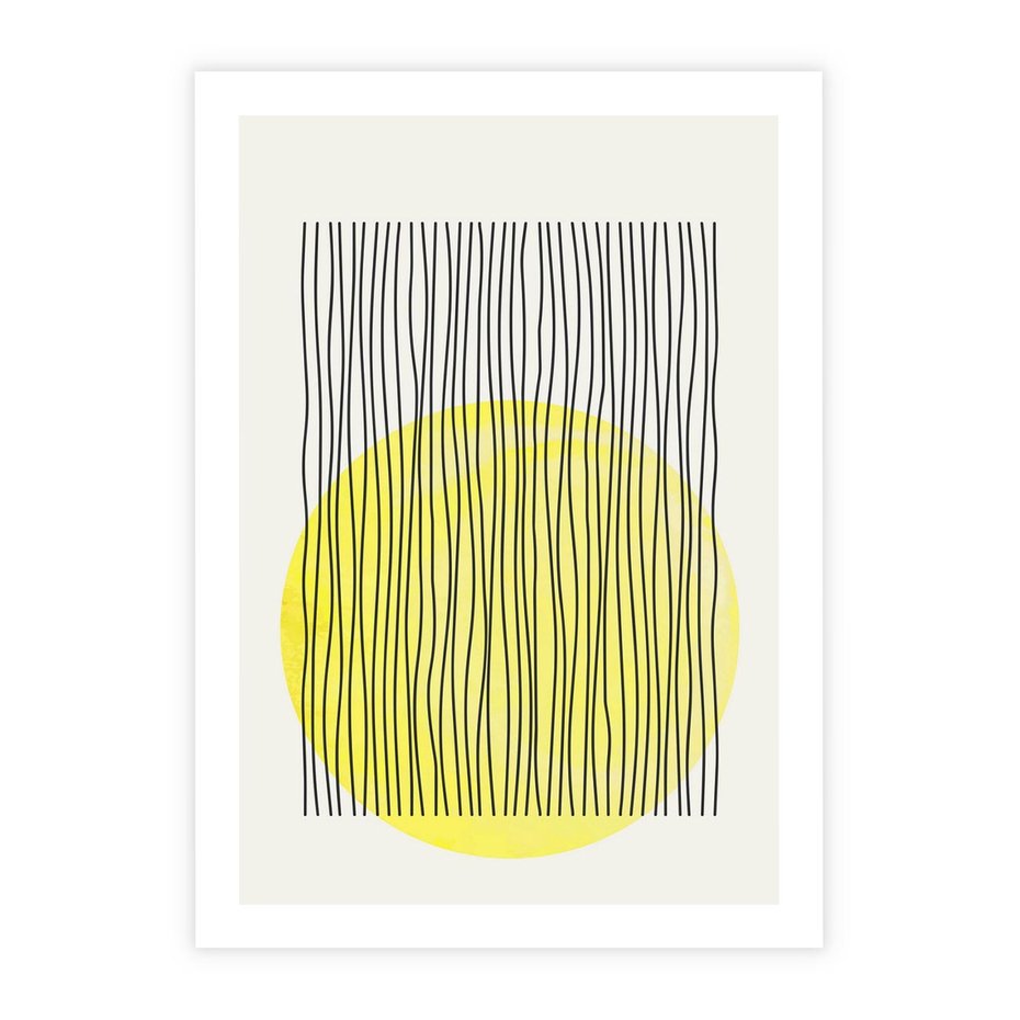 Plakat bez ramy 21x30 - Ciepłe Przenikanie - geometria, żółte koło